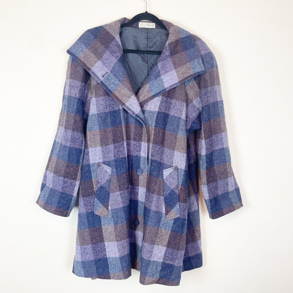 Vonnie Reynolds Women's 10 Purple Plaid Made in‎ Ireland 100% Wool Swing Peacoat